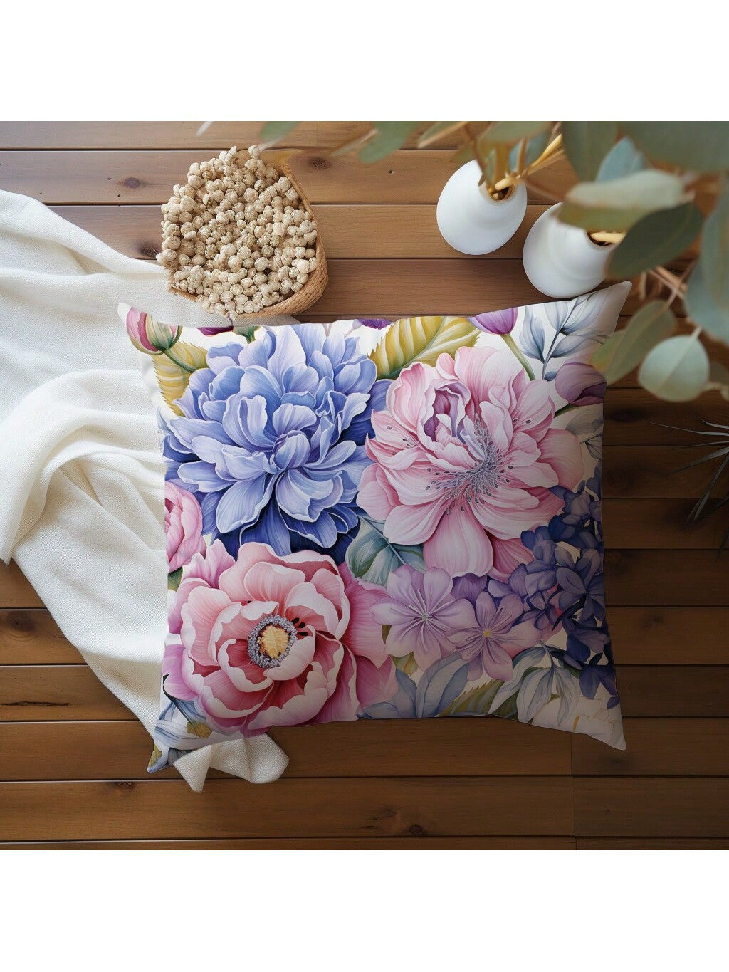 غطاء وسادة زهري  مصنوع من نسيج جلد الخوخ