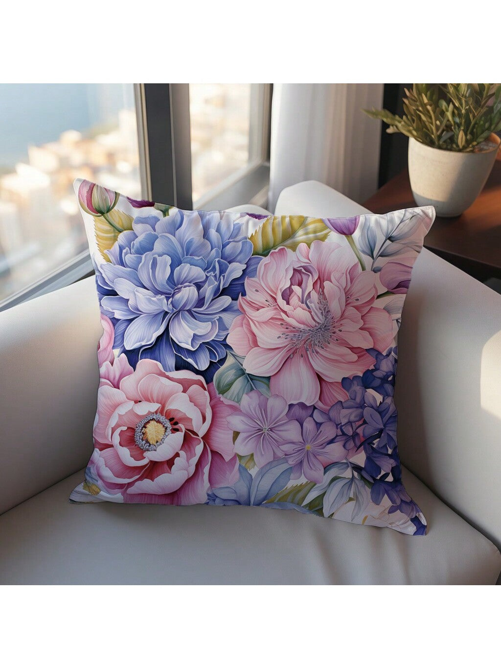 غطاء وسادة زهري  مصنوع من نسيج جلد الخوخ