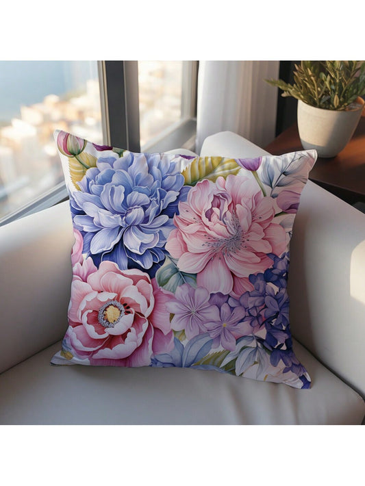 غطاء وسادة زهري  مصنوع من نسيج جلد الخوخ