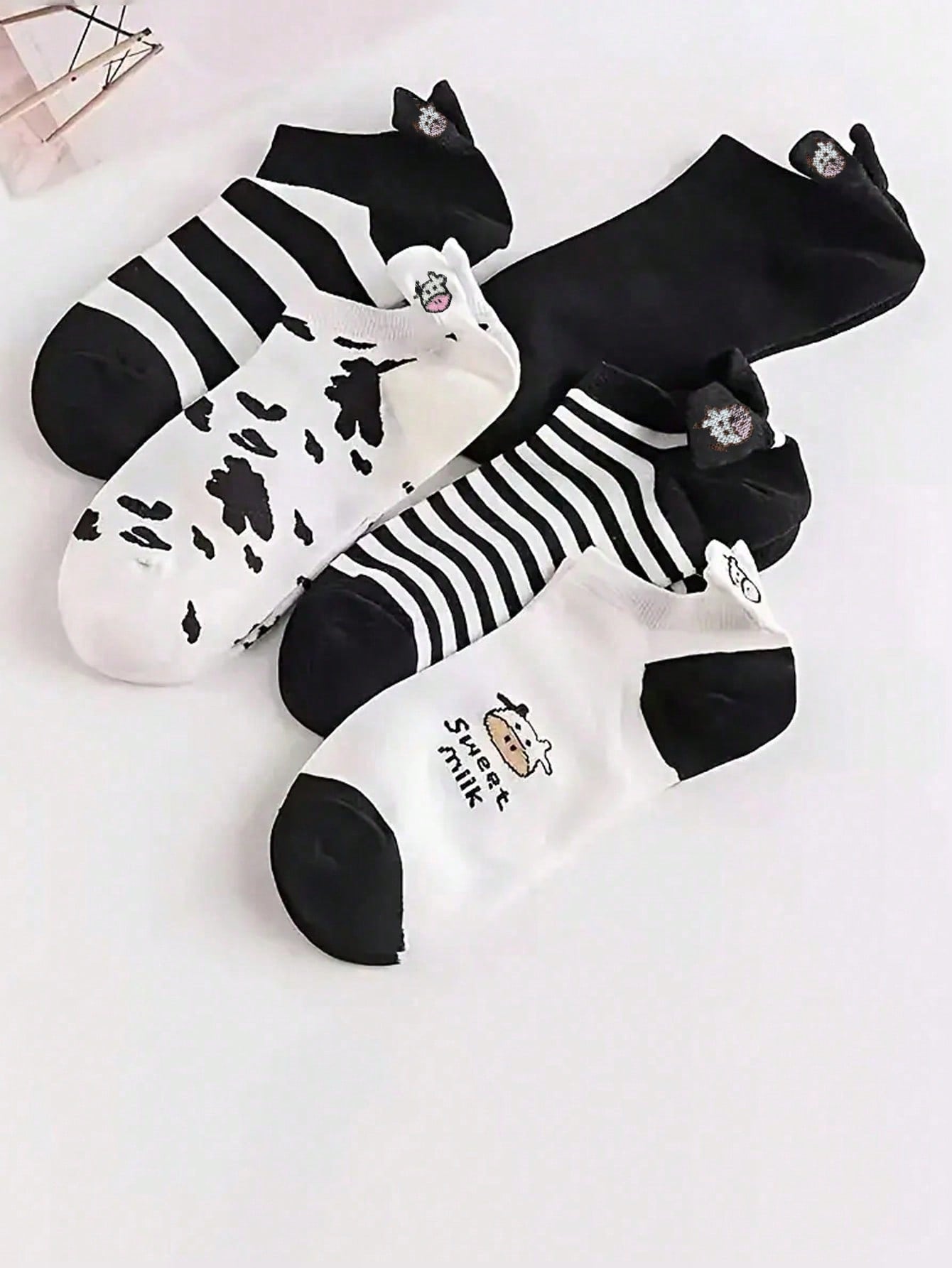 جوارب قصيرة مانعة للانزلاق بنمط بقرة كرتونية 5/10/20/30 زوج للربيع/الصيف، جوارب رياضية مريحة ومنفذة للهواء