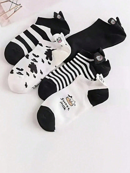جوارب قصيرة مانعة للانزلاق بنمط بقرة كرتونية 5/10/20/30 زوج للربيع/الصيف، جوارب رياضية مريحة ومنفذة للهواء