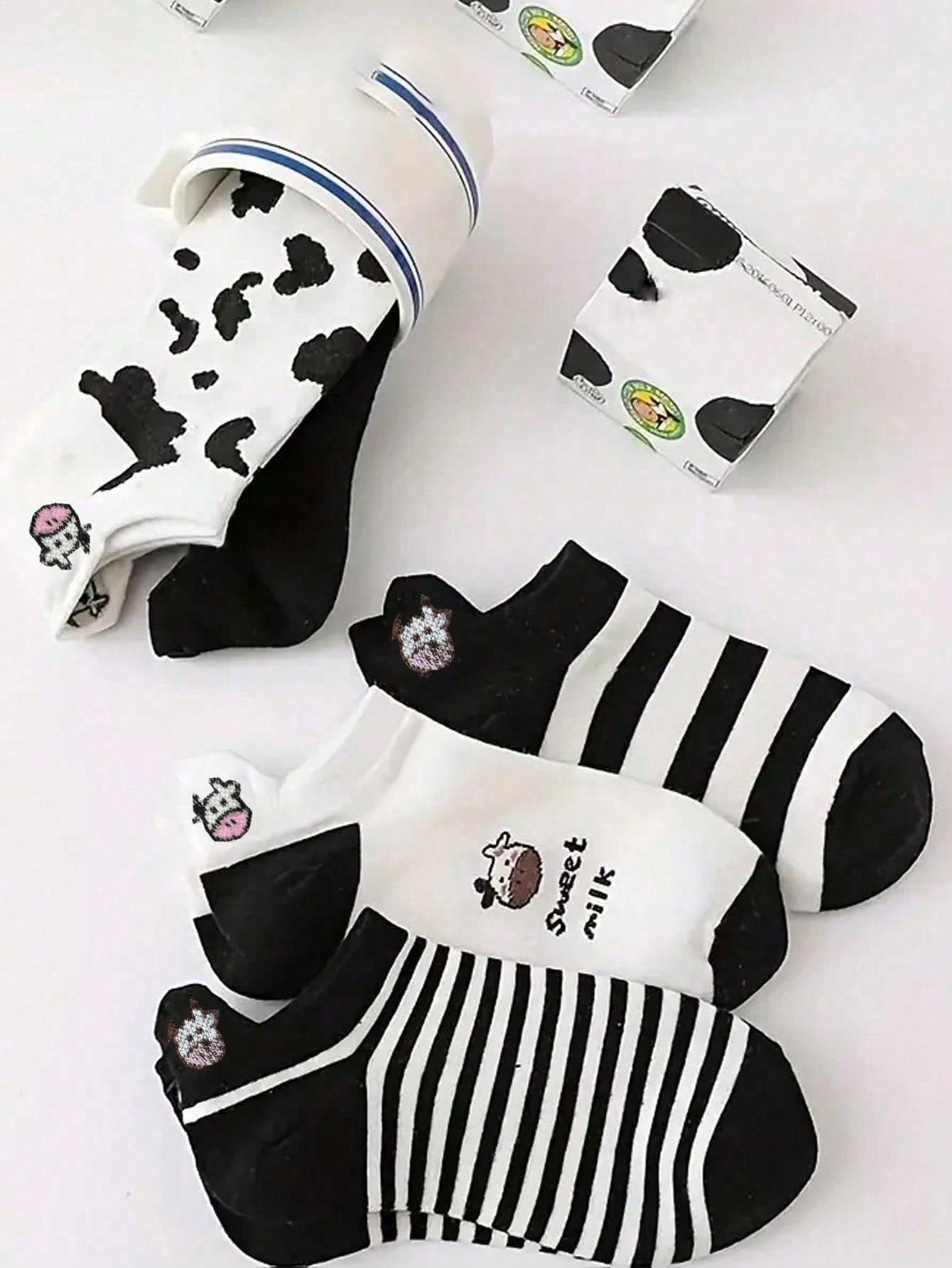 جوارب قصيرة مانعة للانزلاق بنمط بقرة كرتونية 5/10/20/30 زوج للربيع/الصيف، جوارب رياضية مريحة ومنفذة للهواء