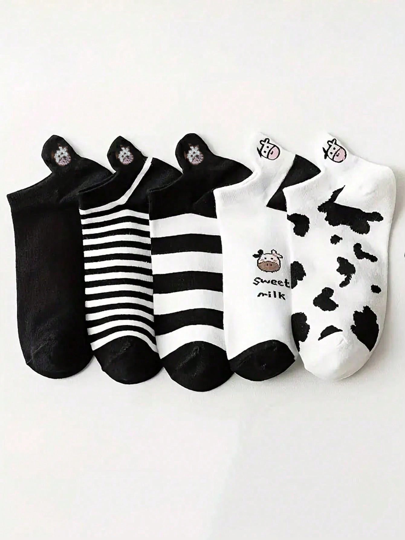 جوارب قصيرة مانعة للانزلاق بنمط بقرة كرتونية 5/10/20/30 زوج للربيع/الصيف، جوارب رياضية مريحة ومنفذة للهواء