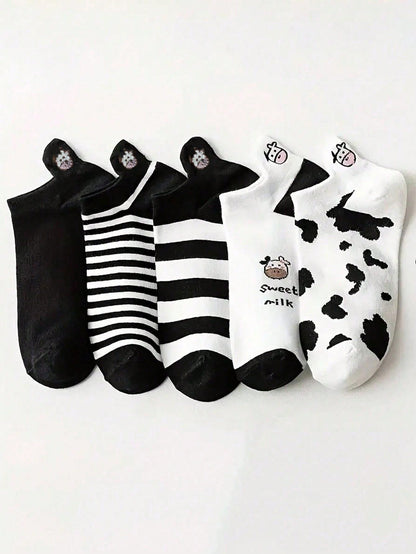 جوارب قصيرة مانعة للانزلاق بنمط بقرة كرتونية 5/10/20/30 زوج للربيع/الصيف، جوارب رياضية مريحة ومنفذة للهواء