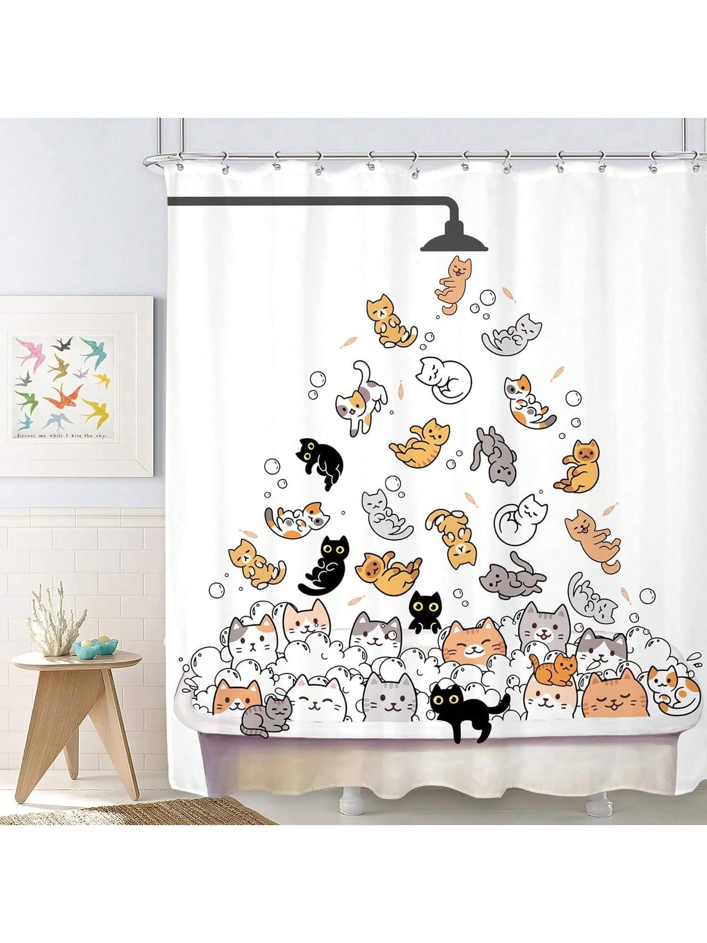 لطيف القط دش الستار للأطفال الأطفال مضحك الكرتون الحيوان تمطر الملونة فرحان جميل الحيوانات الأليفة لعب المياه الحمام للماء البوليستر النسيج حوض الاستحمام 12 حزمة السنانير