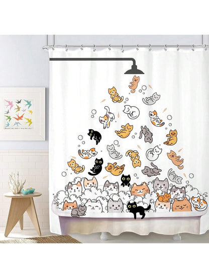لطيف القط دش الستار للأطفال الأطفال مضحك الكرتون الحيوان تمطر الملونة فرحان جميل الحيوانات الأليفة لعب المياه الحمام للماء البوليستر النسيج حوض الاستحمام 12 حزمة السنانير