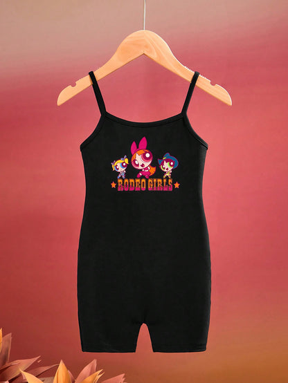 بدلة فتيات صغار بأحزمة يونيكورن وجرافيك حرف "جيه" لشخصية كرتونية