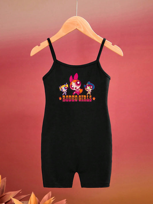 بدلة فتيات صغار بأحزمة يونيكورن وجرافيك حرف "جيه" لشخصية كرتونية