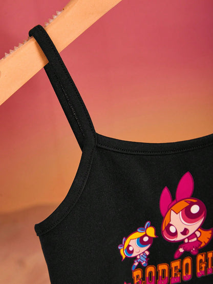 بدلة فتيات صغار بأحزمة يونيكورن وجرافيك حرف "جيه" لشخصية كرتونية