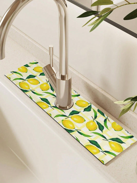 حامي رشاش حمام الليمون ذو الطباعة الحمضية 1 قطعة لحوض المطبخ ، وميزات الحوض السريع الامتصاص ، وحصيرة الحوض ، وحصيرة تجفيف الأواني ، والحمام