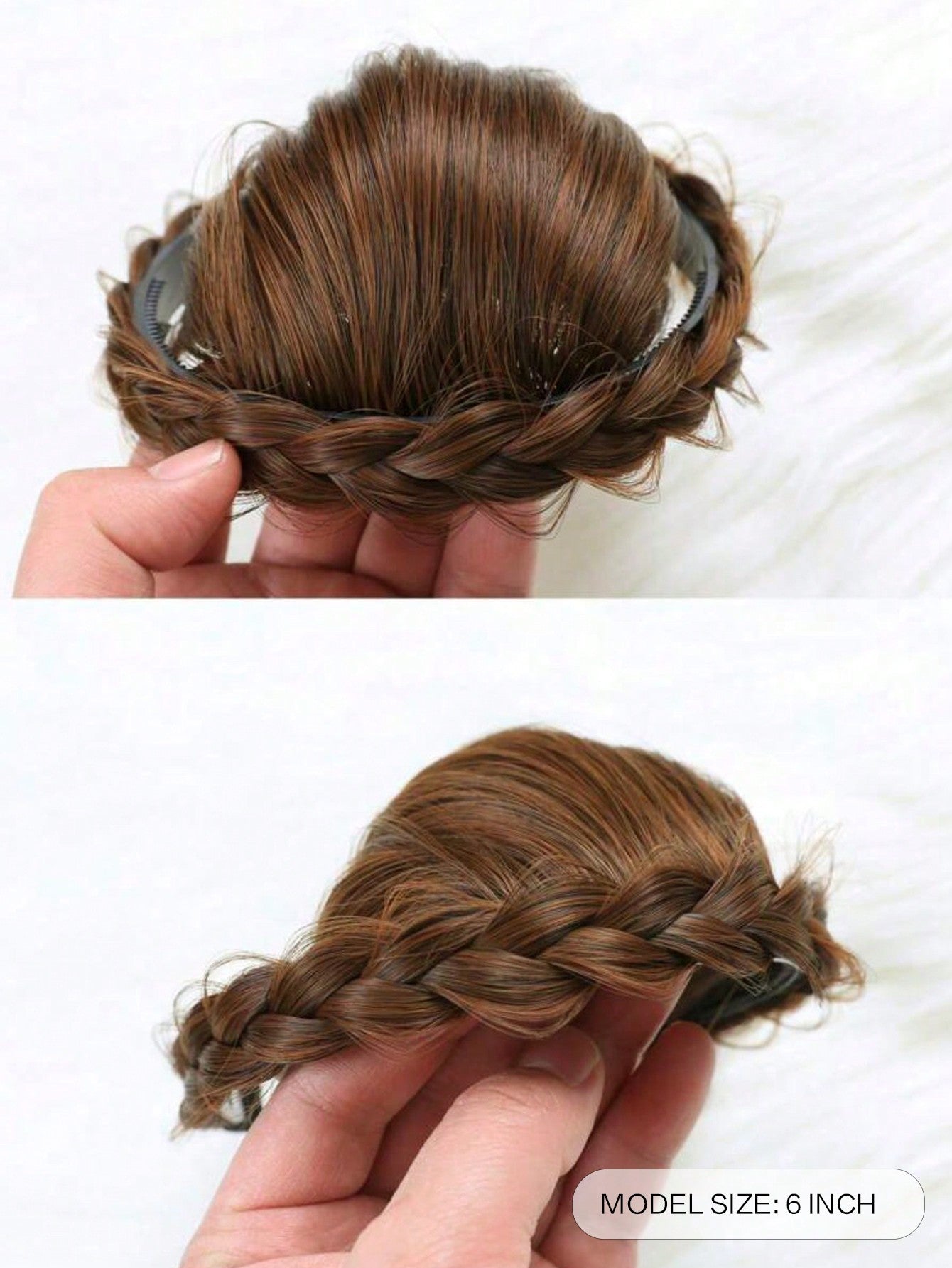 شريط شعر محبوك بثلاثة خيوط اصطناعي مجدول عريض باللون البني باروكة