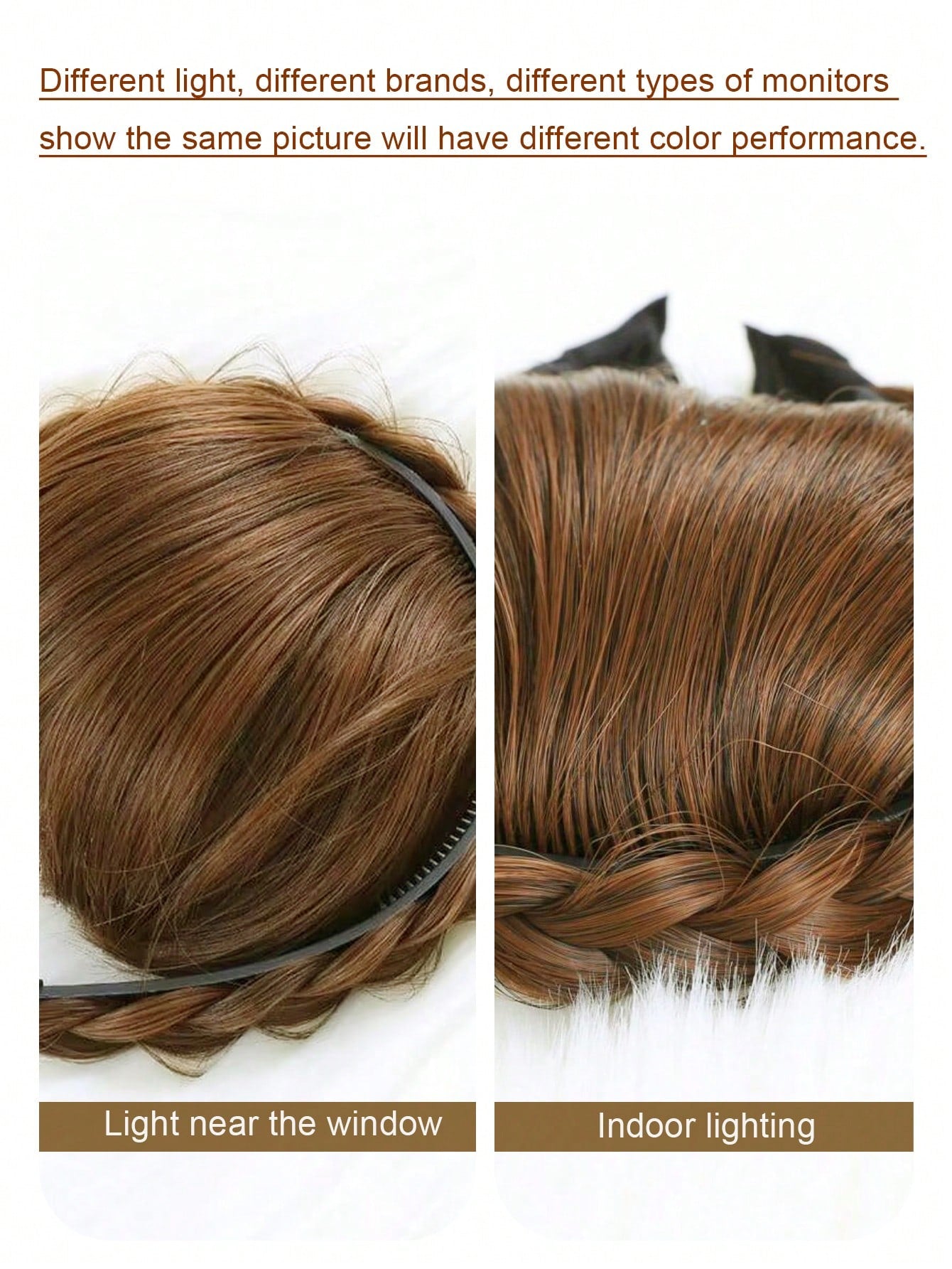 شريط شعر محبوك بثلاثة خيوط اصطناعي مجدول عريض باللون البني باروكة