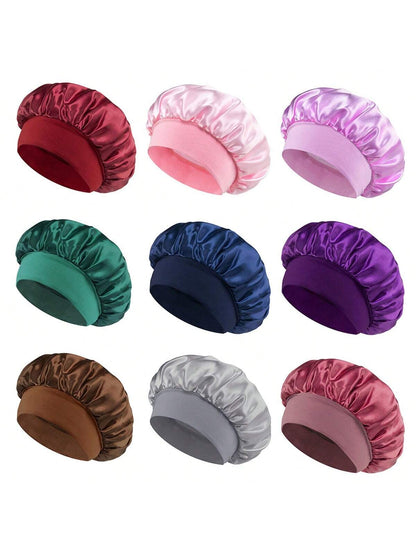 قبعة رعاية الشعر عالية المرونة عالية الحافة واسعة الحافة من الحرير للنساء، قبعة حريرية