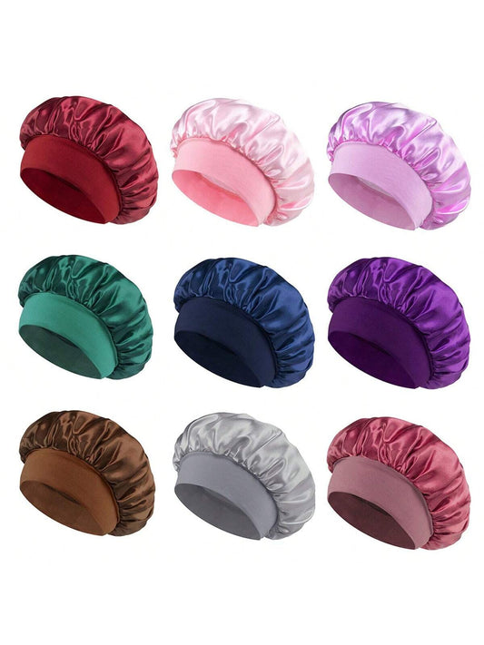 قبعة رعاية الشعر عالية المرونة عالية الحافة واسعة الحافة من الحرير للنساء، قبعة حريرية