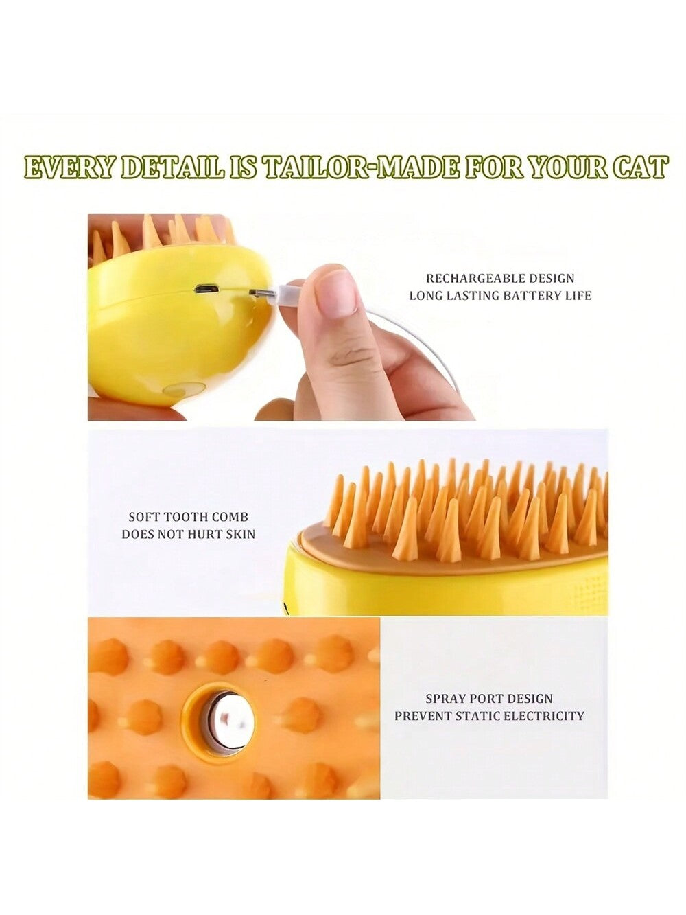 مشط تدليك ذاتي التنظيف 3 في 1 ،فرشاة تنظيف الحيوانات الأليفة للقطط ،مشط قطط ذو شحن منفذ Usb ذو بخار ،مشط لإزالة الشعر ،رذاذ كهربائي مشطات الحيوانات الأليفة لإزالة الشعر المتشابك والمتساقط للقطط والكلاب