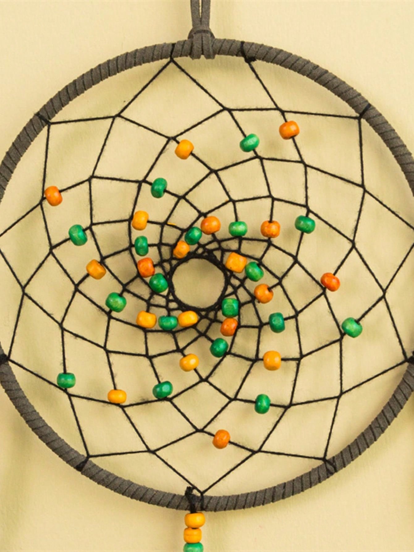 صائد الأحلام بريشة الطاووس 1 قطعة مع أجراس الرياح، ديكور كريم أصفر ملون لغرفة / فندق / نزل المنزل القديم