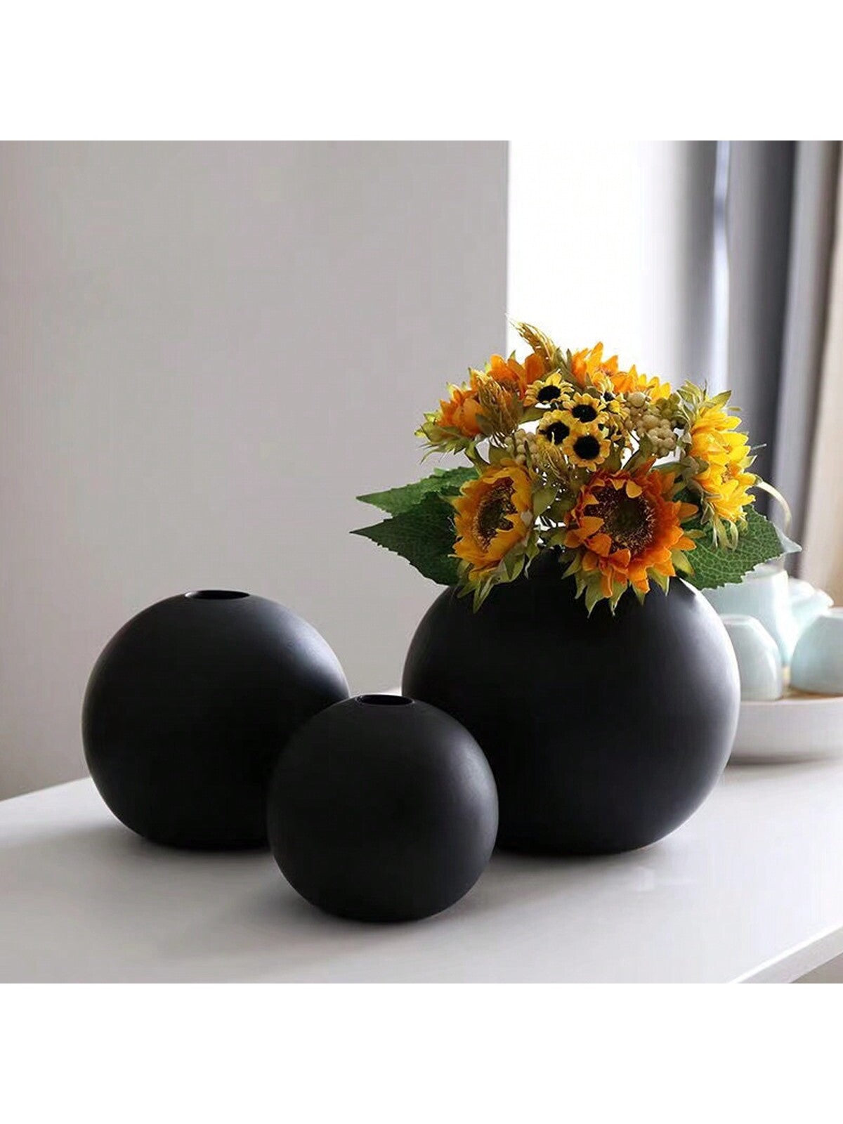 مزهرية دائرية من السيراميك لديكور المنزل بعرض أزهار جافة