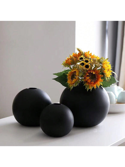 مزهرية دائرية من السيراميك لديكور المنزل بعرض أزهار جافة