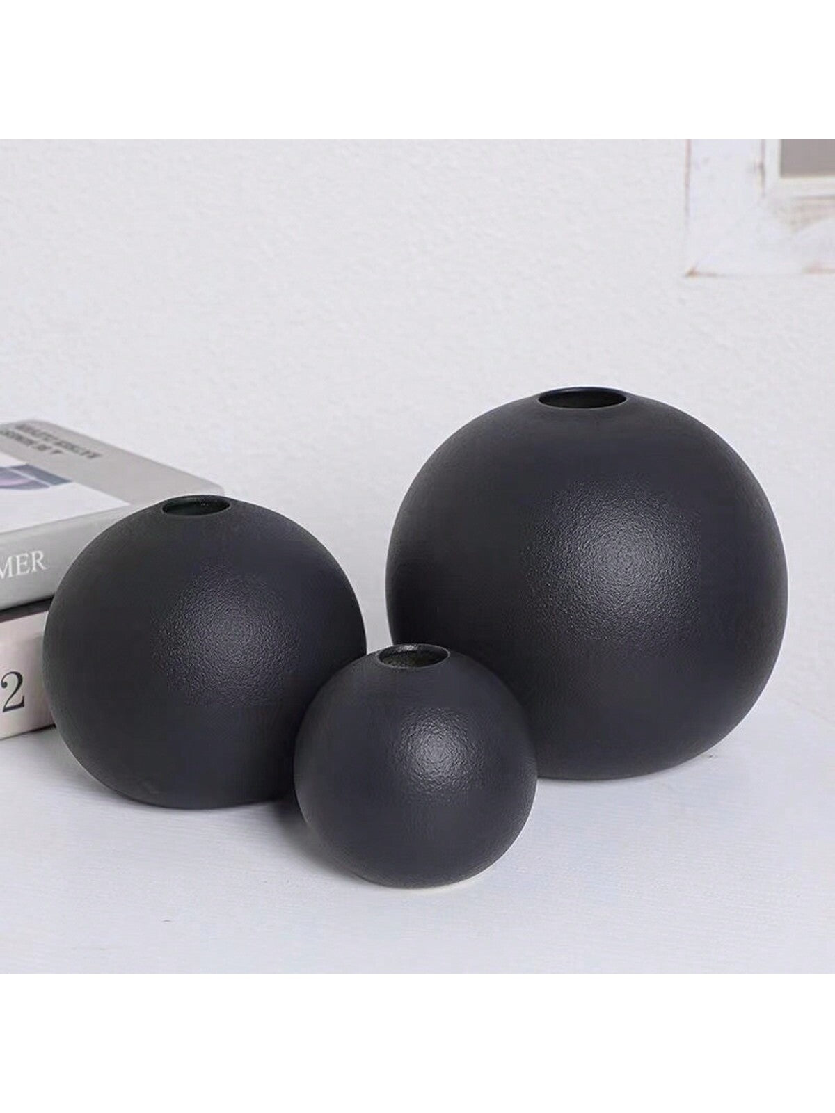 مزهرية دائرية من السيراميك لديكور المنزل بعرض أزهار جافة