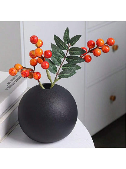 مزهرية دائرية من السيراميك لديكور المنزل بعرض أزهار جافة