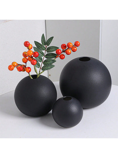 مزهرية دائرية من السيراميك لديكور المنزل بعرض أزهار جافة