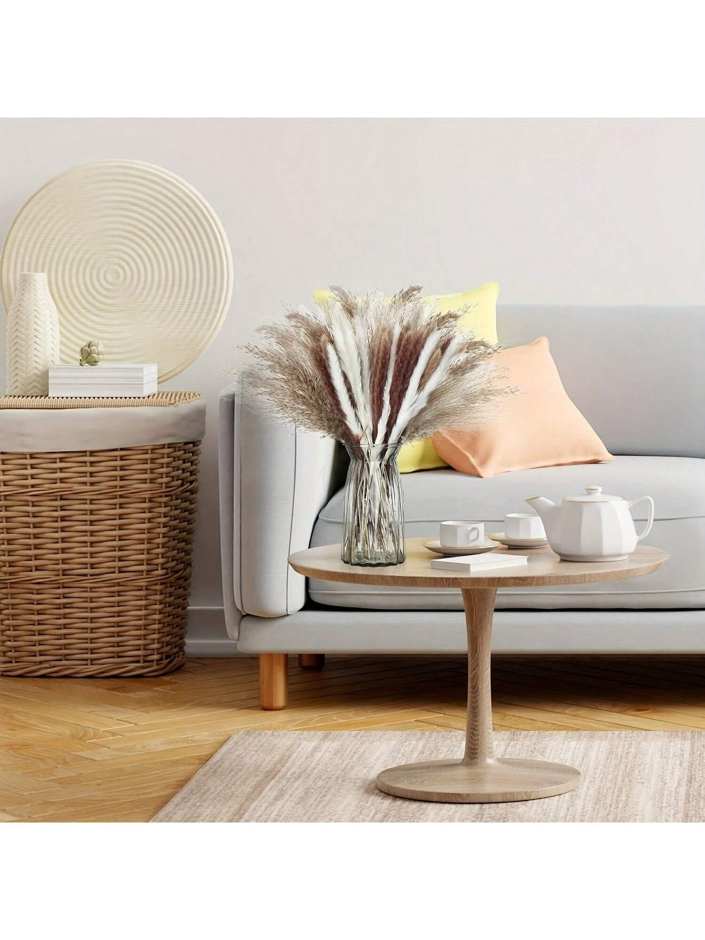 باقة من أوراق  المجففة 220 قطعة، 17.3 بوصة (حوالي 44 سم)، باقة ذيل الأرنب، نمط بوهيمي للديكور الزفاف والمنزل وطاولة العشاء والحفلات