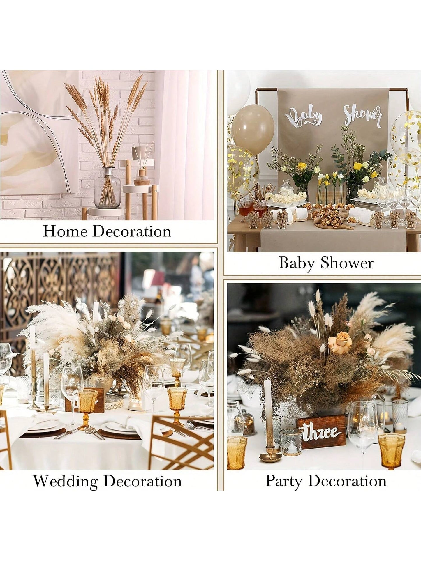 باقة من أوراق  المجففة 220 قطعة، 17.3 بوصة (حوالي 44 سم)، باقة ذيل الأرنب، نمط بوهيمي للديكور الزفاف والمنزل وطاولة العشاء والحفلات