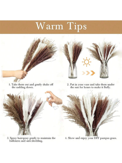 باقة من أوراق  المجففة 220 قطعة، 17.3 بوصة (حوالي 44 سم)، باقة ذيل الأرنب، نمط بوهيمي للديكور الزفاف والمنزل وطاولة العشاء والحفلات