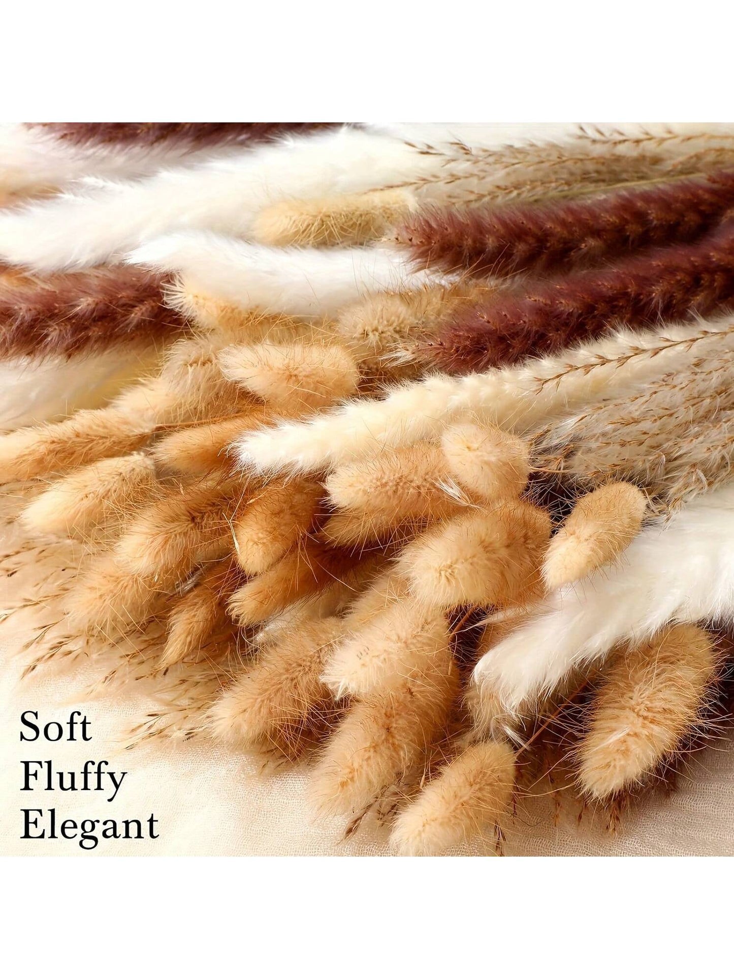 باقة من أوراق  المجففة 220 قطعة، 17.3 بوصة (حوالي 44 سم)، باقة ذيل الأرنب، نمط بوهيمي للديكور الزفاف والمنزل وطاولة العشاء والحفلات