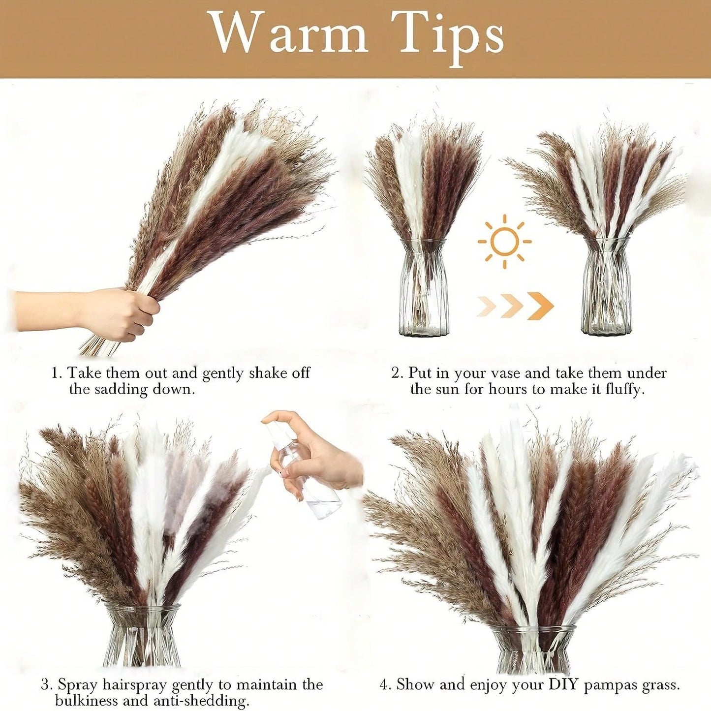 باقة من أوراق  المجففة 220 قطعة، 17.3 بوصة (حوالي 44 سم)، باقة ذيل الأرنب، نمط بوهيمي للديكور الزفاف والمنزل وطاولة العشاء والحفلات