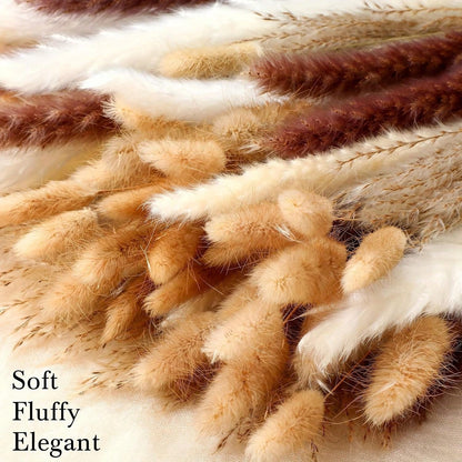 باقة من أوراق  المجففة 220 قطعة، 17.3 بوصة (حوالي 44 سم)، باقة ذيل الأرنب، نمط بوهيمي للديكور الزفاف والمنزل وطاولة العشاء والحفلات