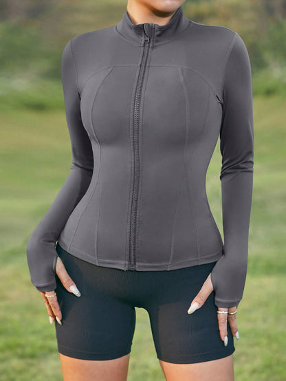 قطعة جاكيت رياضية للنساء بفتحة للإبهام، ملائمة الحجم، ملابس خارجية للجري والتدريب اليوغا