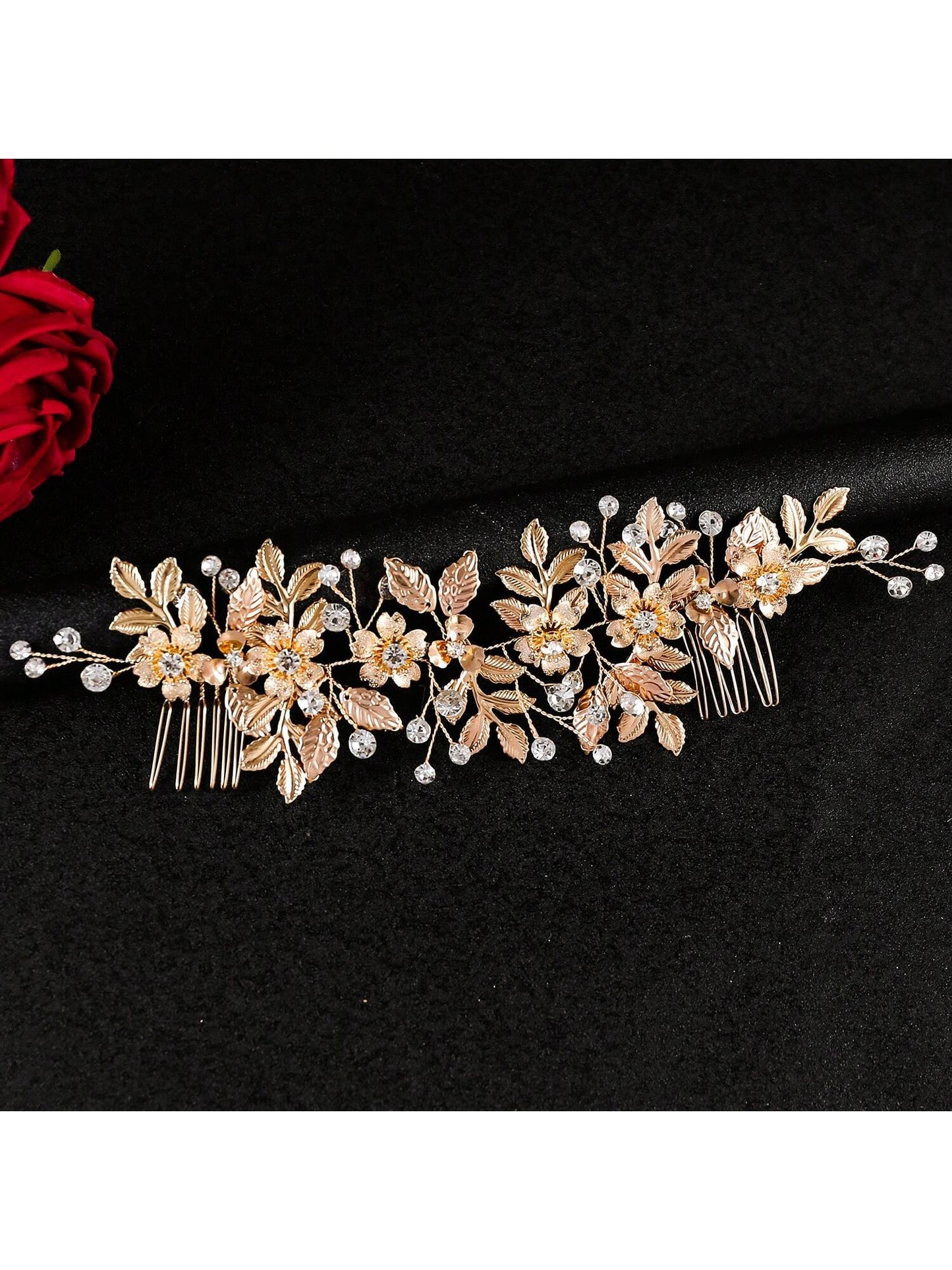 شانجباو واحد شعر رينستون يدوي الصنع بتصميم ورقة الزهر، لوازم عرس الزفاف إكسسوارات جانبية للحجاب الزفاف