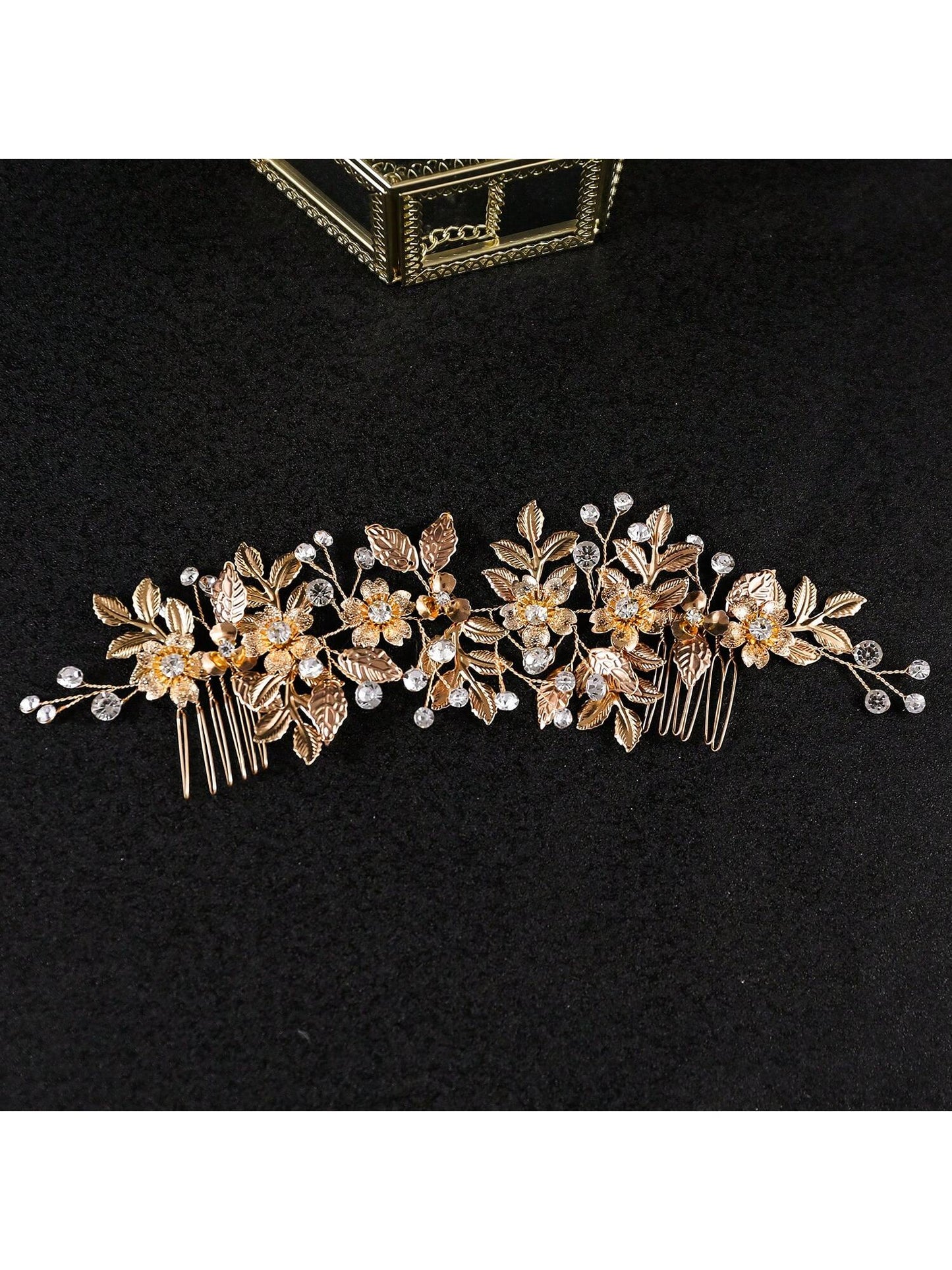 شانجباو واحد شعر رينستون يدوي الصنع بتصميم ورقة الزهر، لوازم عرس الزفاف إكسسوارات جانبية للحجاب الزفاف