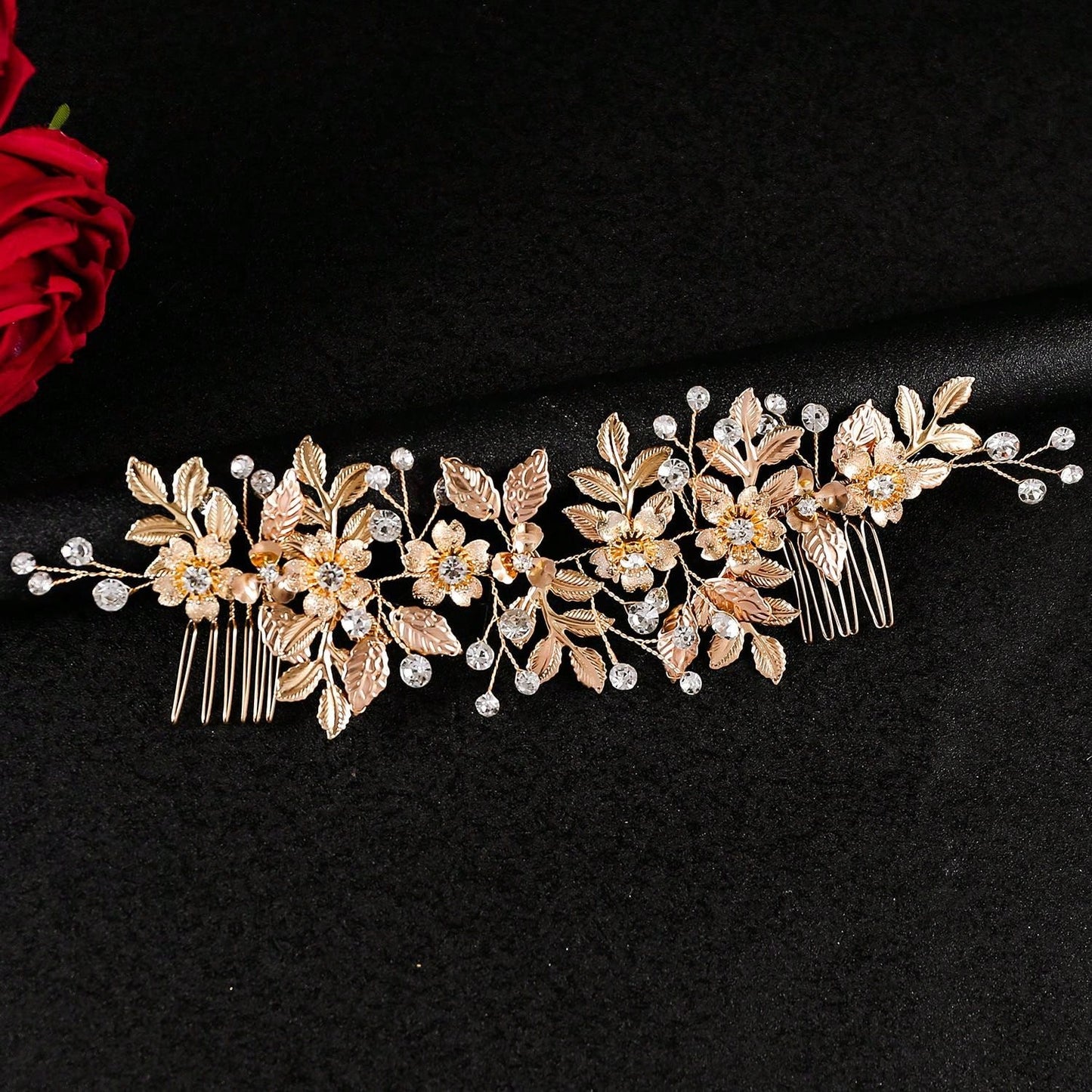 شانجباو واحد شعر رينستون يدوي الصنع بتصميم ورقة الزهر، لوازم عرس الزفاف إكسسوارات جانبية للحجاب الزفاف