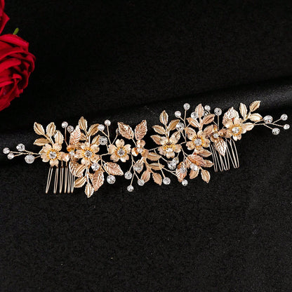 شانجباو واحد شعر رينستون يدوي الصنع بتصميم ورقة الزهر، لوازم عرس الزفاف إكسسوارات جانبية للحجاب الزفاف