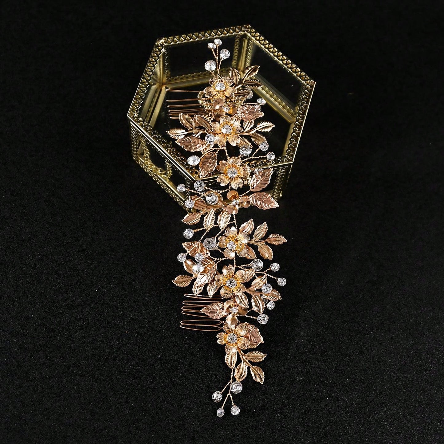 شانجباو واحد شعر رينستون يدوي الصنع بتصميم ورقة الزهر، لوازم عرس الزفاف إكسسوارات جانبية للحجاب الزفاف