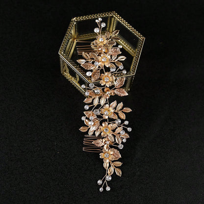 شانجباو واحد شعر رينستون يدوي الصنع بتصميم ورقة الزهر، لوازم عرس الزفاف إكسسوارات جانبية للحجاب الزفاف