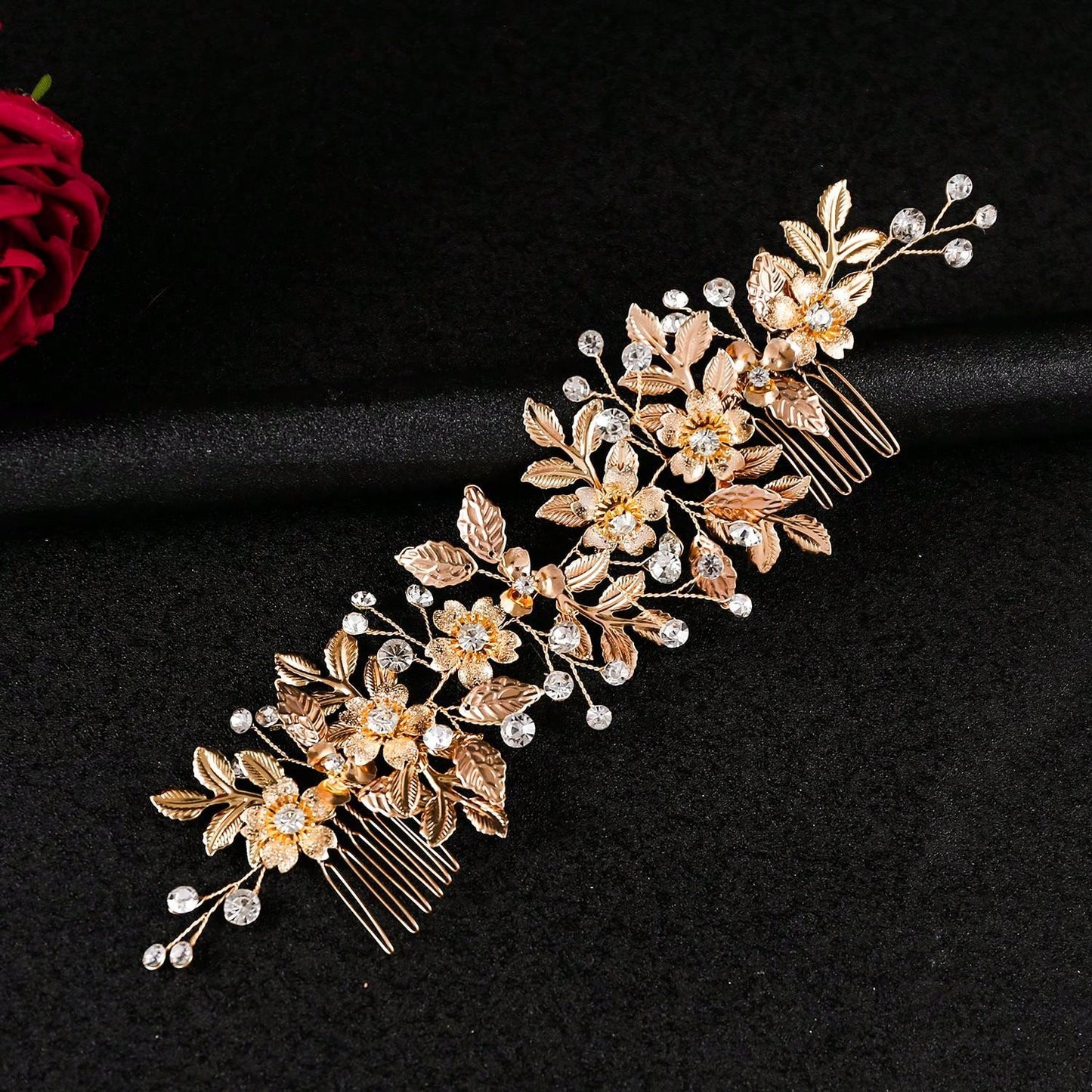 شانجباو واحد شعر رينستون يدوي الصنع بتصميم ورقة الزهر، لوازم عرس الزفاف إكسسوارات جانبية للحجاب الزفاف