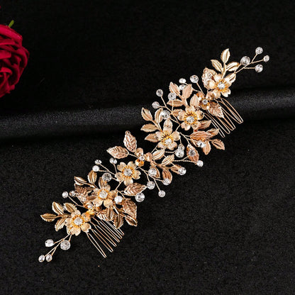 شانجباو واحد شعر رينستون يدوي الصنع بتصميم ورقة الزهر، لوازم عرس الزفاف إكسسوارات جانبية للحجاب الزفاف