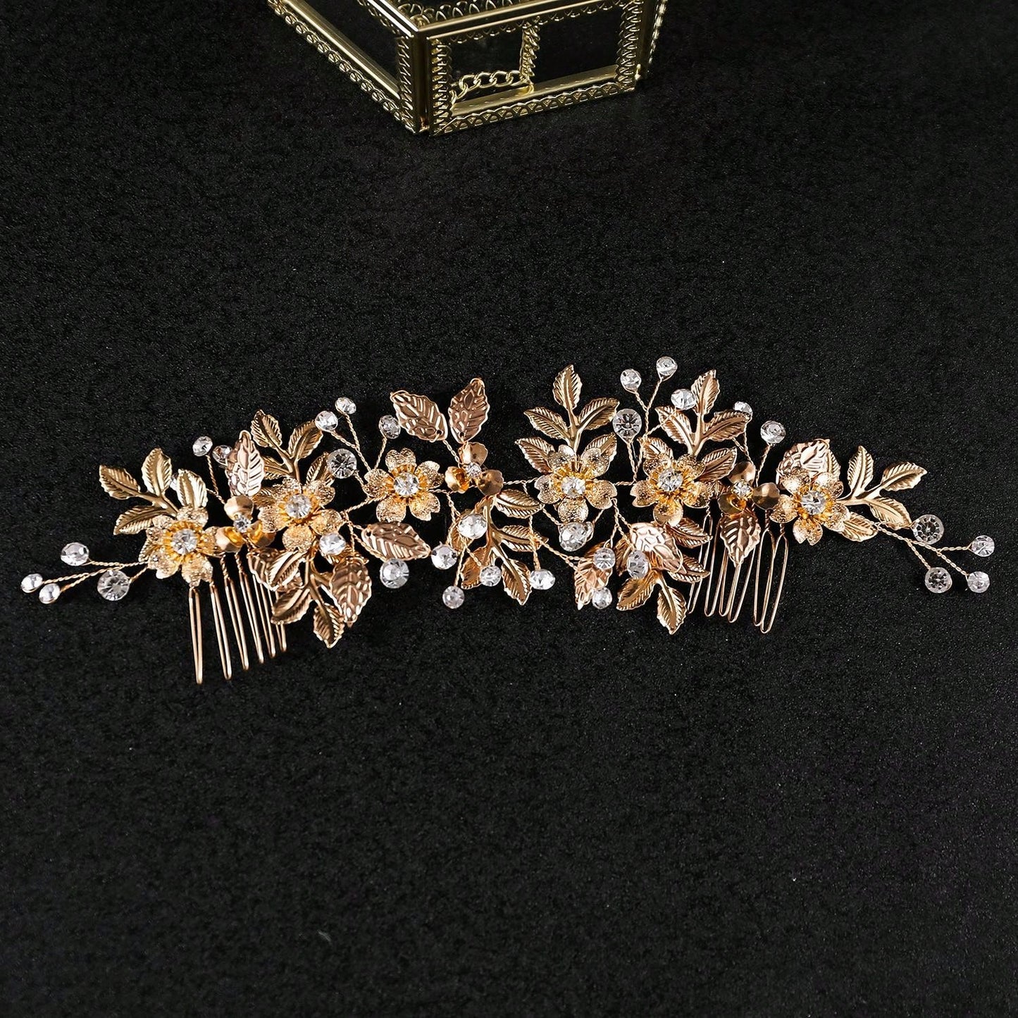 شانجباو واحد شعر رينستون يدوي الصنع بتصميم ورقة الزهر، لوازم عرس الزفاف إكسسوارات جانبية للحجاب الزفاف