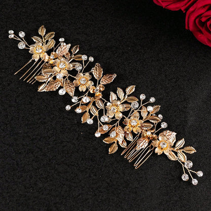 شانجباو واحد شعر رينستون يدوي الصنع بتصميم ورقة الزهر، لوازم عرس الزفاف إكسسوارات جانبية للحجاب الزفاف