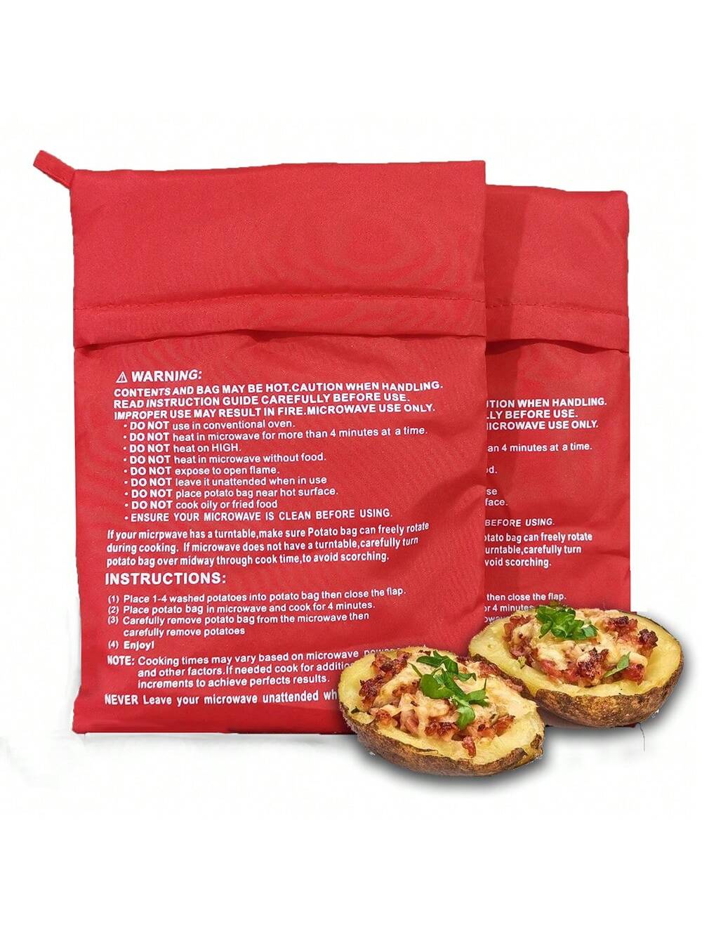 كيس الطهي القابل للغسل الجديد باللون الأحمر للميكروويف، كيس بطاطس مطبوخة في الميكروويف