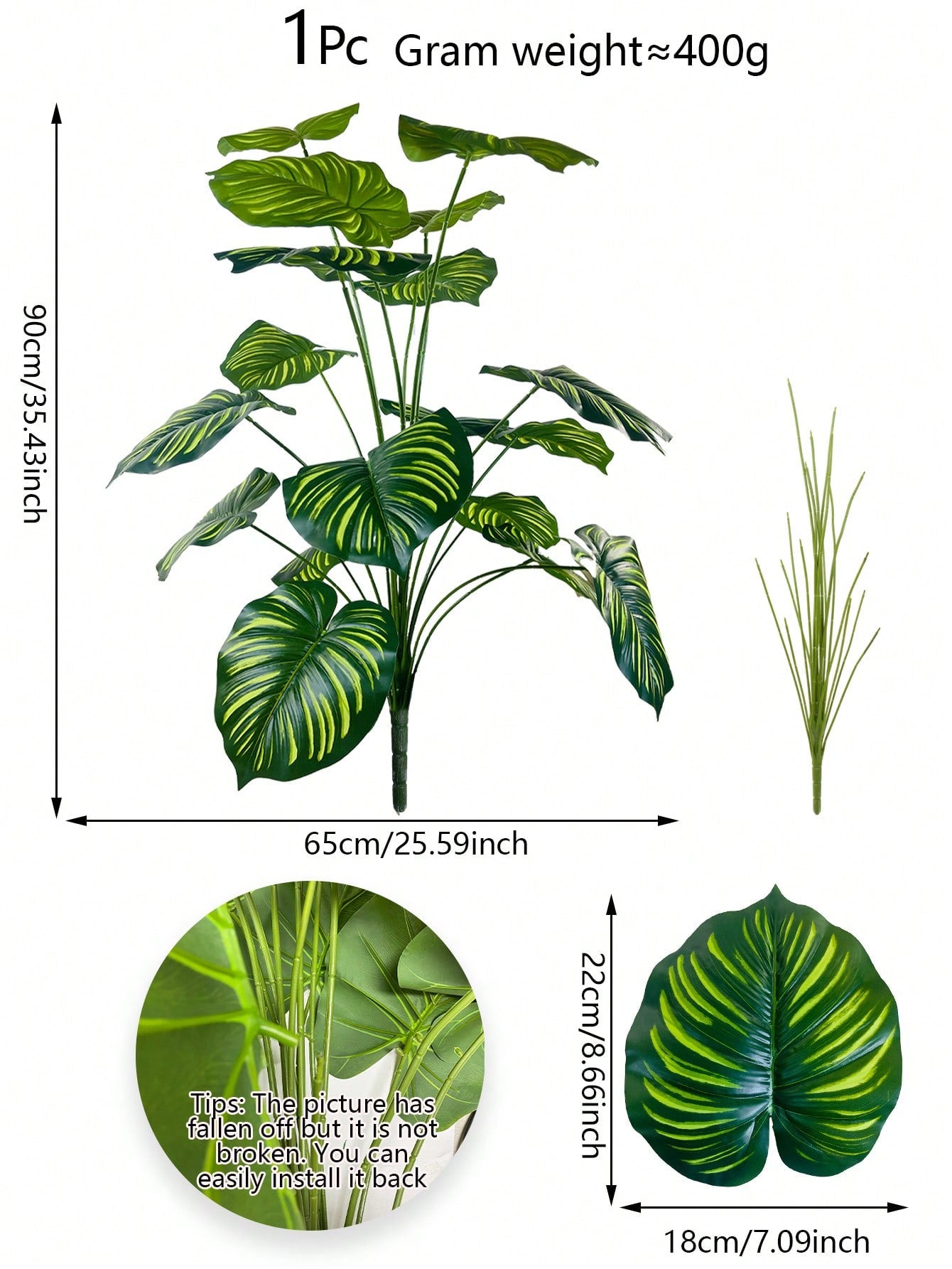 نبات صناعي كبير بحجم 35.48 بوصة ب-18 فرع تمثل أوراق كأنها ظهر السلحفاة وأوراق الأناناس الخضراء مزينة بأوراق كبيرة مخططة مصطنعة للتزيين يستخدم في المكاتب و غرف المعيشة و غرف النوم والمطابخ مصنوع من بلاستيك صناعي خضراء لا يأتي مع الأواني الزراعية