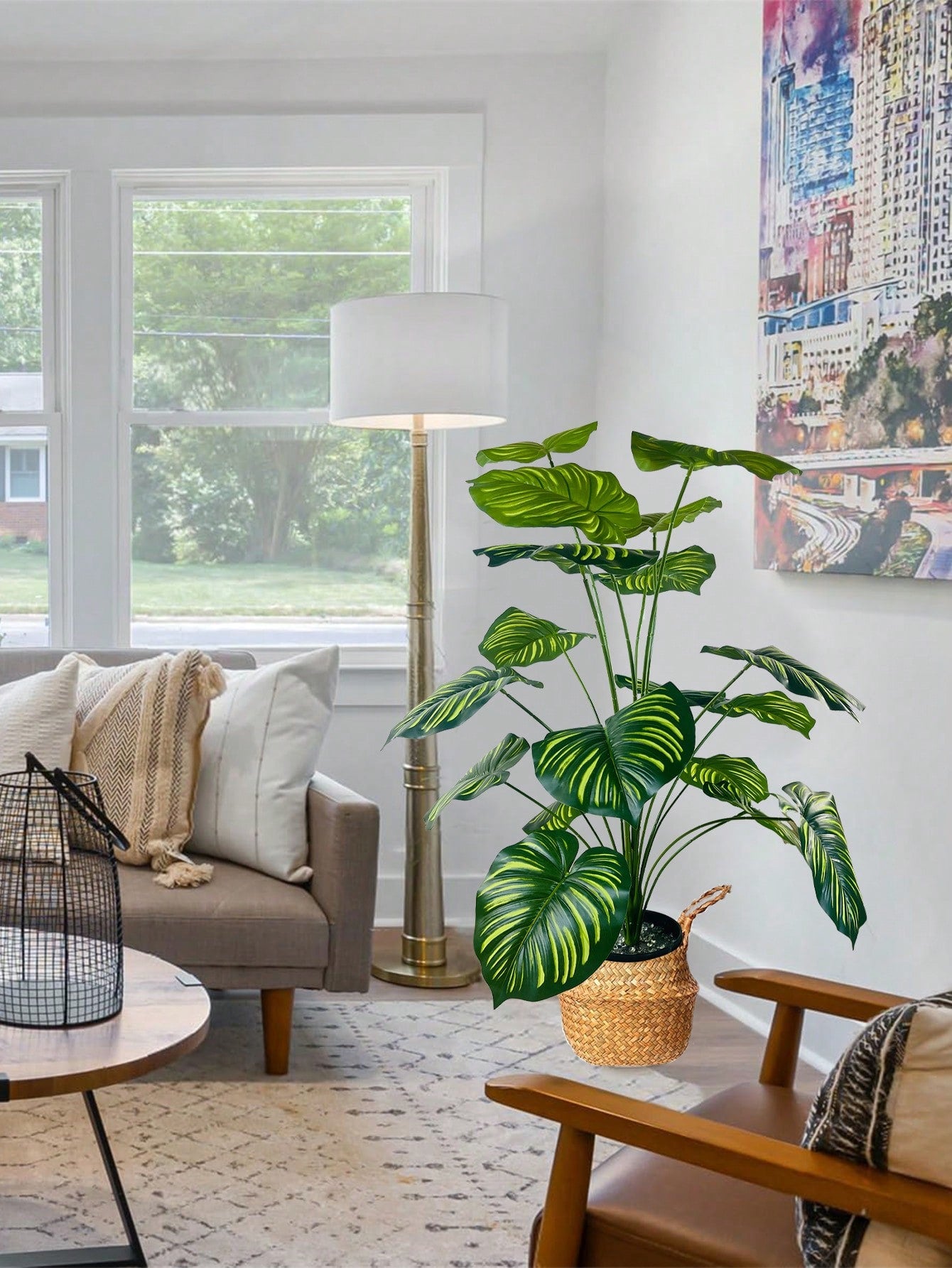 نبات صناعي كبير بحجم 35.48 بوصة ب-18 فرع تمثل أوراق كأنها ظهر السلحفاة وأوراق الأناناس الخضراء مزينة بأوراق كبيرة مخططة مصطنعة للتزيين يستخدم في المكاتب و غرف المعيشة و غرف النوم والمطابخ مصنوع من بلاستيك صناعي خضراء لا يأتي مع الأواني الزراعية