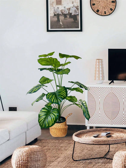 نبات صناعي كبير بحجم 35.48 بوصة ب-18 فرع تمثل أوراق كأنها ظهر السلحفاة وأوراق الأناناس الخضراء مزينة بأوراق كبيرة مخططة مصطنعة للتزيين يستخدم في المكاتب و غرف المعيشة و غرف النوم والمطابخ مصنوع من بلاستيك صناعي خضراء لا يأتي مع الأواني الزراعية