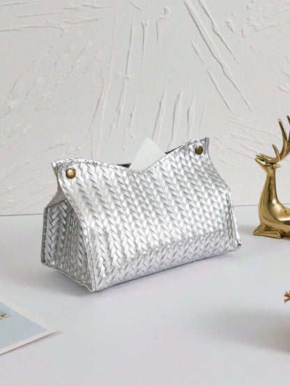 غطاء صندوق المناديل ذو الوقوف الحر التخزيني للمكتب من الجلد الصناعي المقوى والمقاوم للماء بتصميم القمح الموحد و نمط الحدبات على الجلد