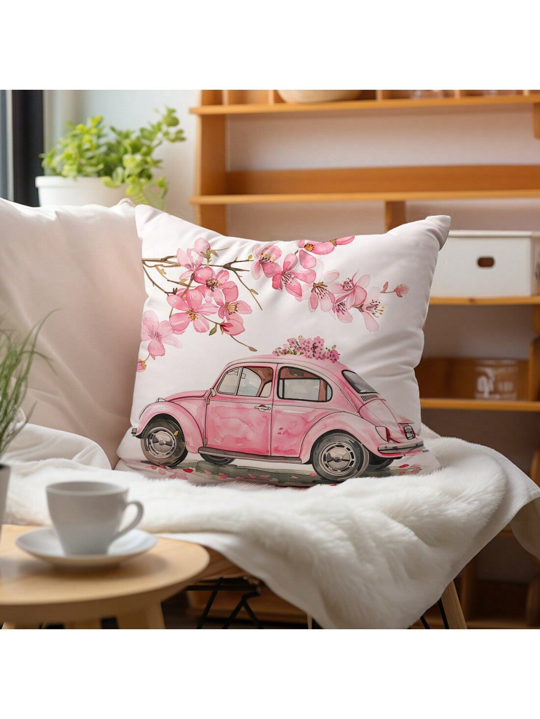 غطاء وسادة على شكل قلب بنمط وردى سيارة زهرية