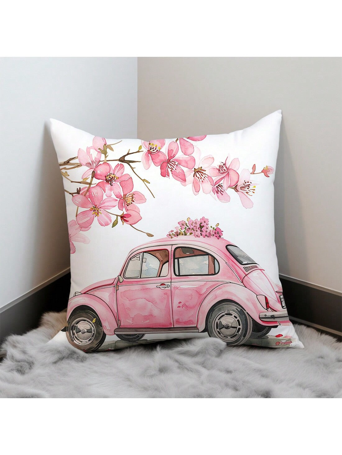 غطاء وسادة على شكل قلب بنمط وردى سيارة زهرية