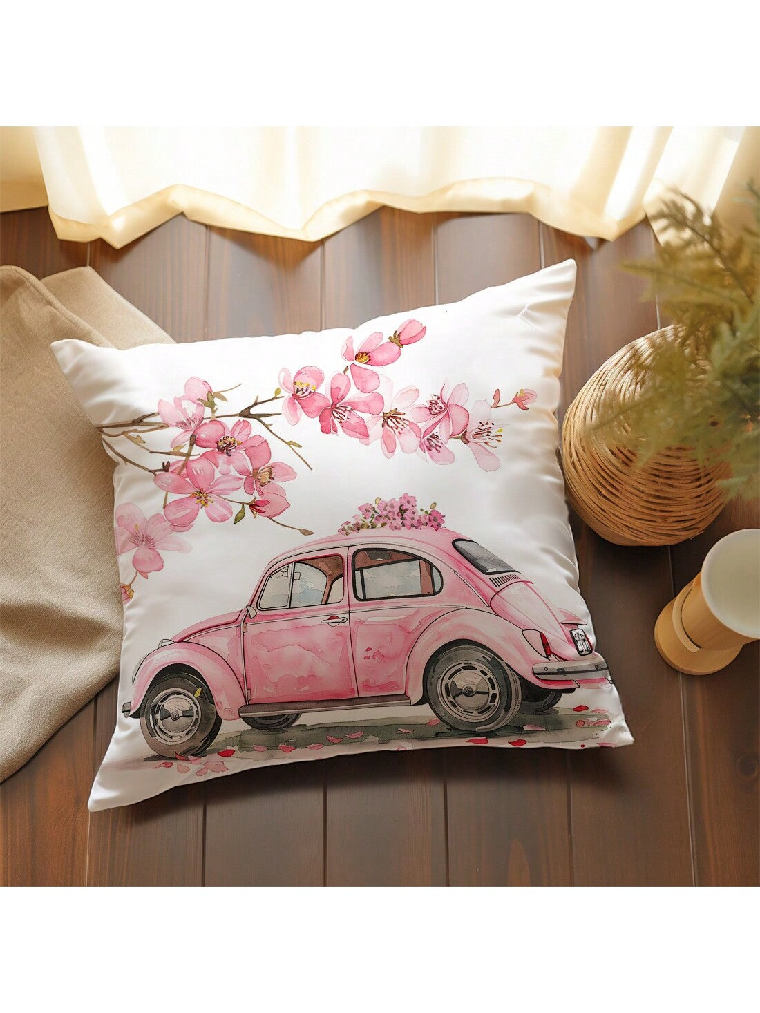 غطاء وسادة على شكل قلب بنمط وردى سيارة زهرية